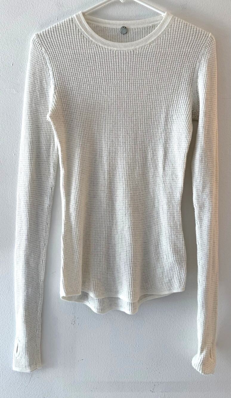 Margaret O’Leary Waffle Thermal Knit NWOT Thumb Holes Long Sleeve Shirt White S